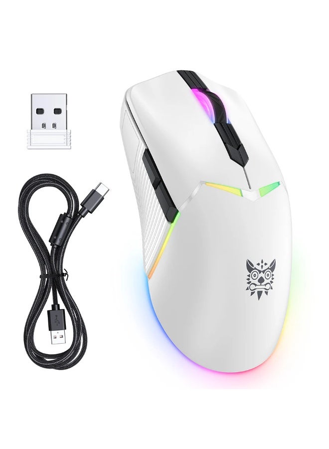 onikuma CW928 RGB Tri-Mode Gaming Mouse with Wired, 2.4GHz Wireless and Bluetooth Connectivity, 7-Level Adjustable DPI, Ergonomic Design and Magnetic USB Receiver Storage for PC and Gaming Devices - Image 1
